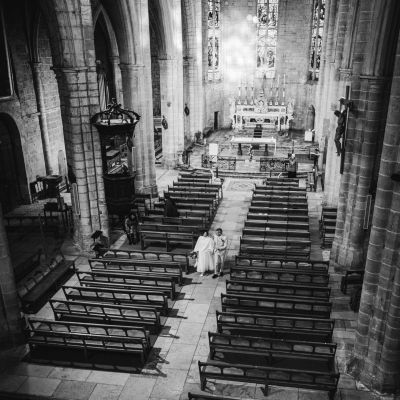 Church black and white wedding photography in the South of France
